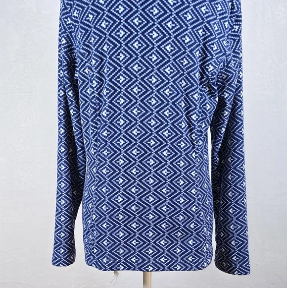 Lands' End Blue Geometric Fair Isle Fleece Pullover Preppy Winter Chic Sz.Small - Picture 9 of 14
